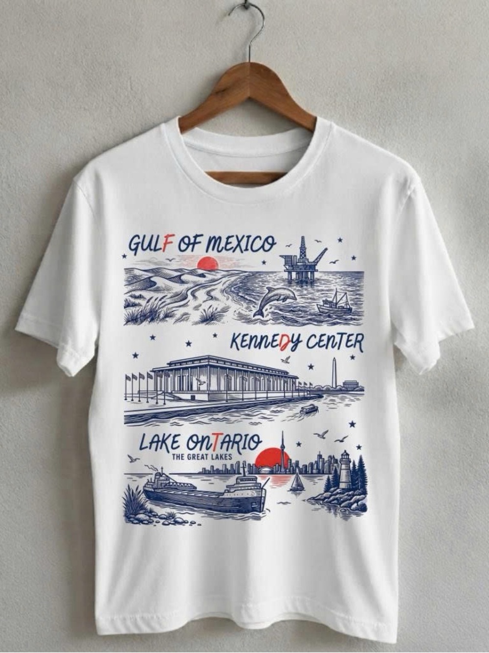 Gildan White Shirt Lake Of Ontario Graphic Tee